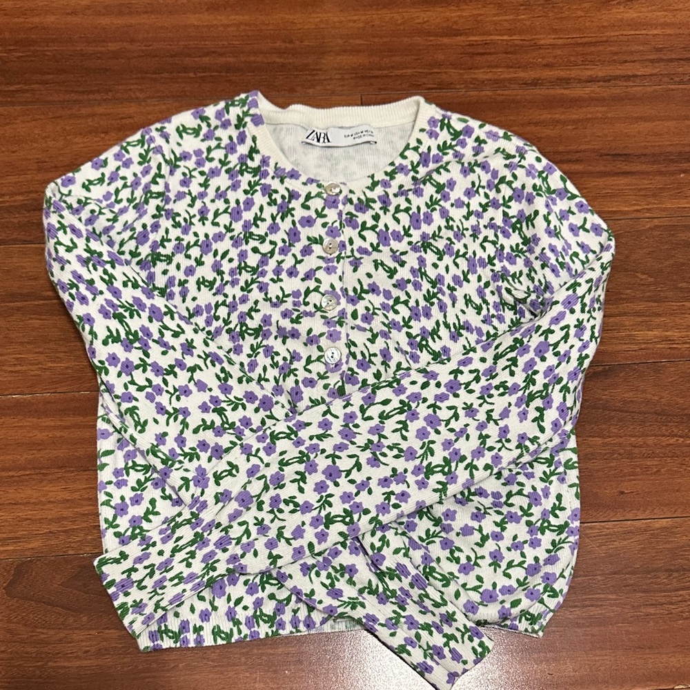 Zara Purple and White Sweater with Leopard Print